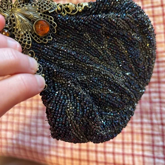 Vintage Beaded Evening Bag with Ornate Metal Frame - Picture 6 of 12